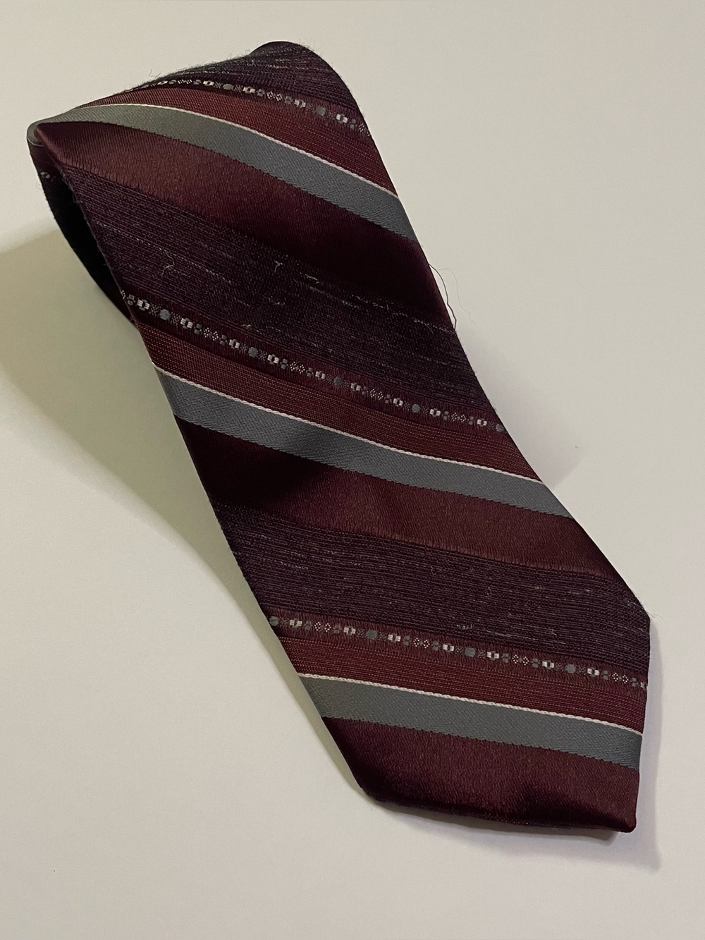 Ketch Brand Maroon and Silver Diagonal Striped Tie
